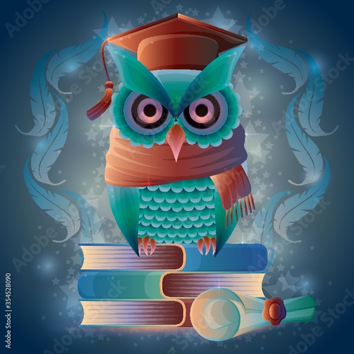 Owl sitting on books