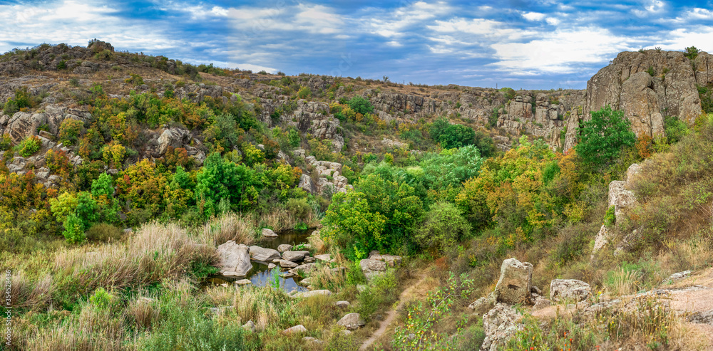 Granite Actovo canyon in the Devil Valley, Ukraine