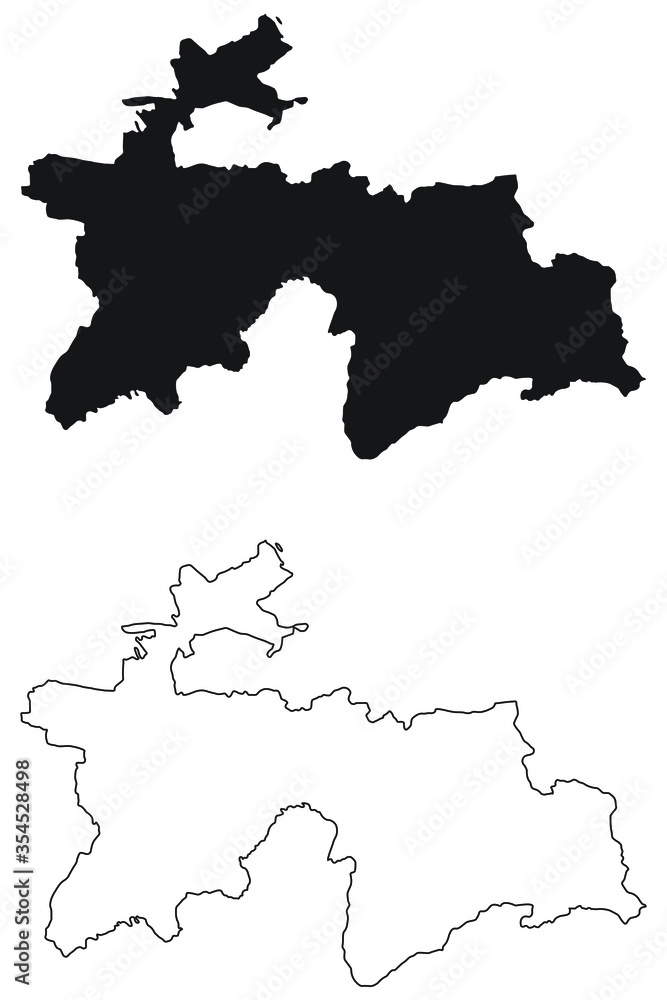 Obraz premium Tajikistan Country Map. Black silhouette and outline isolated on white background. EPS Vector