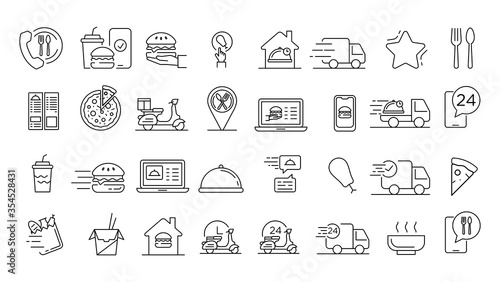 Food delivery service icons set. Outline set of food delivery service vector icons for web design isolated on white background
