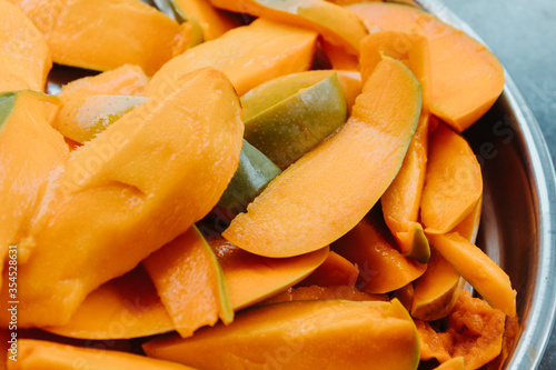 Closeup shot of the sliced mango