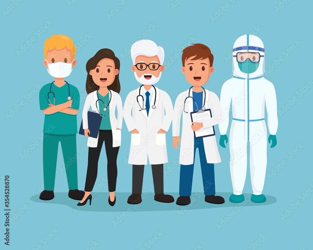 Vector of doctor and medical team with ppe suit. Vector of doctor and medical team with ppe suit.