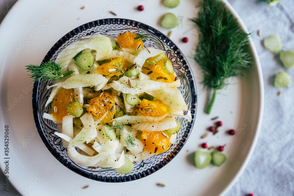 Salade de fenouil et orange aux baies rose - Plat frais et sain