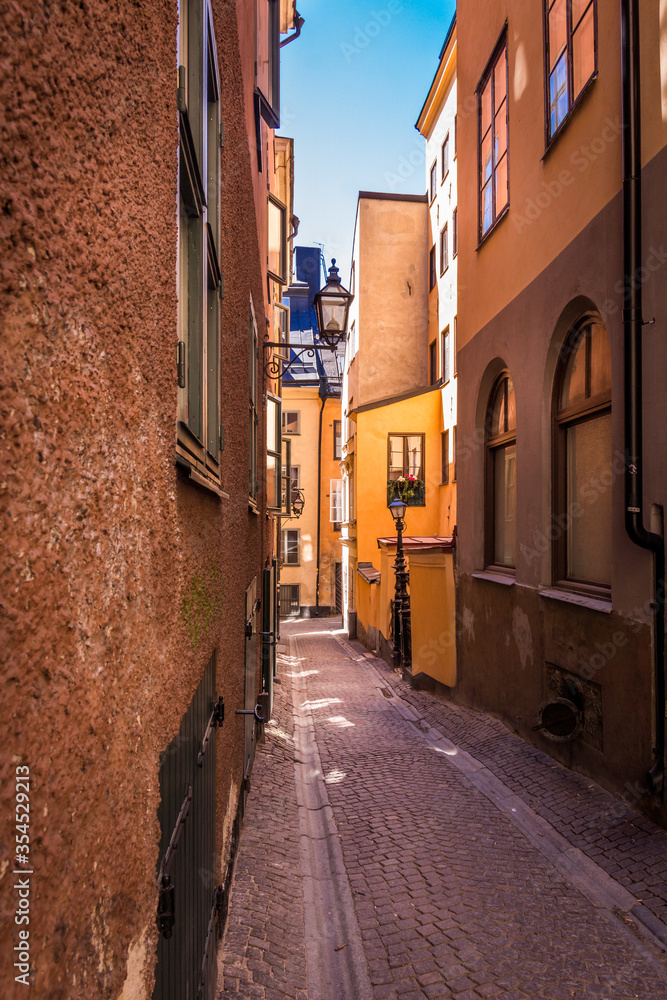 narrow street in the old town of  stockholm