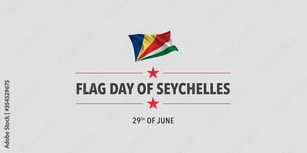 Seychelles flag day greeting card, banner, vector illustration