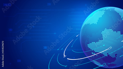 3D rendered blue digital globe, internet technology background.