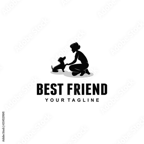 dog and women silhouette logo illustrations