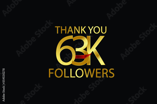 63, 63.000 Follower celebration logotype. anniversary logo with gold on black background for social media - Vector