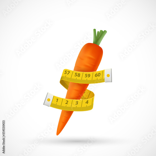 Measuring tailor tape is wrapped around a carrot vegetable.