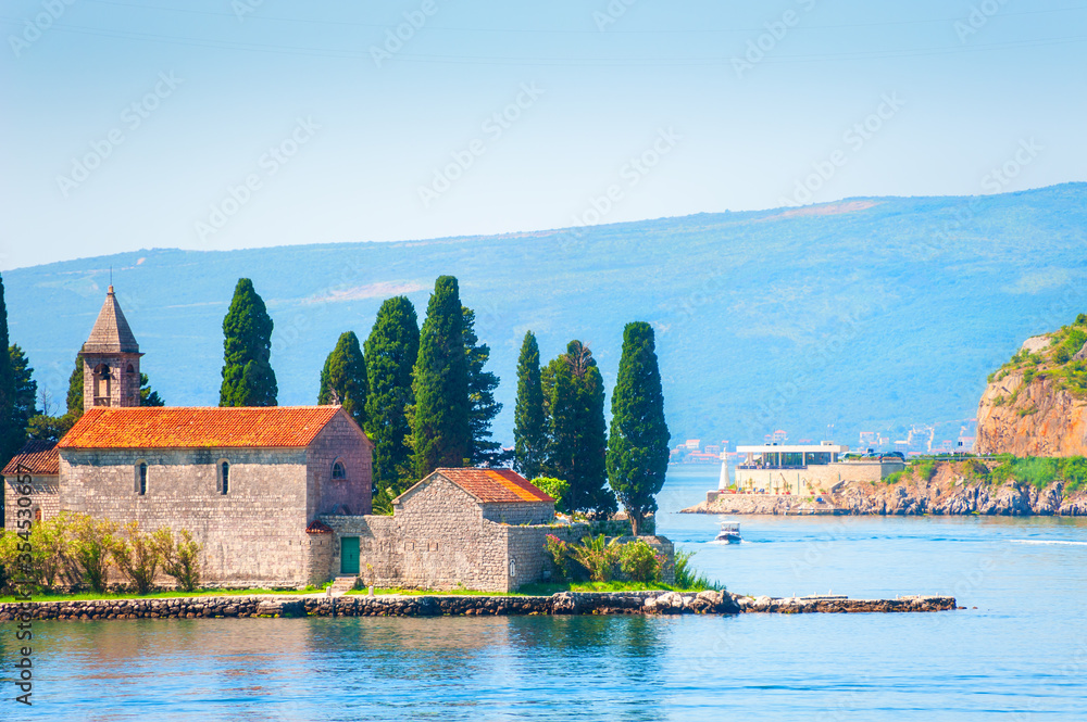 St. George island near Perast town in Kotor bay, Montenegro. Beautiful summer landscape. Famous travel destination