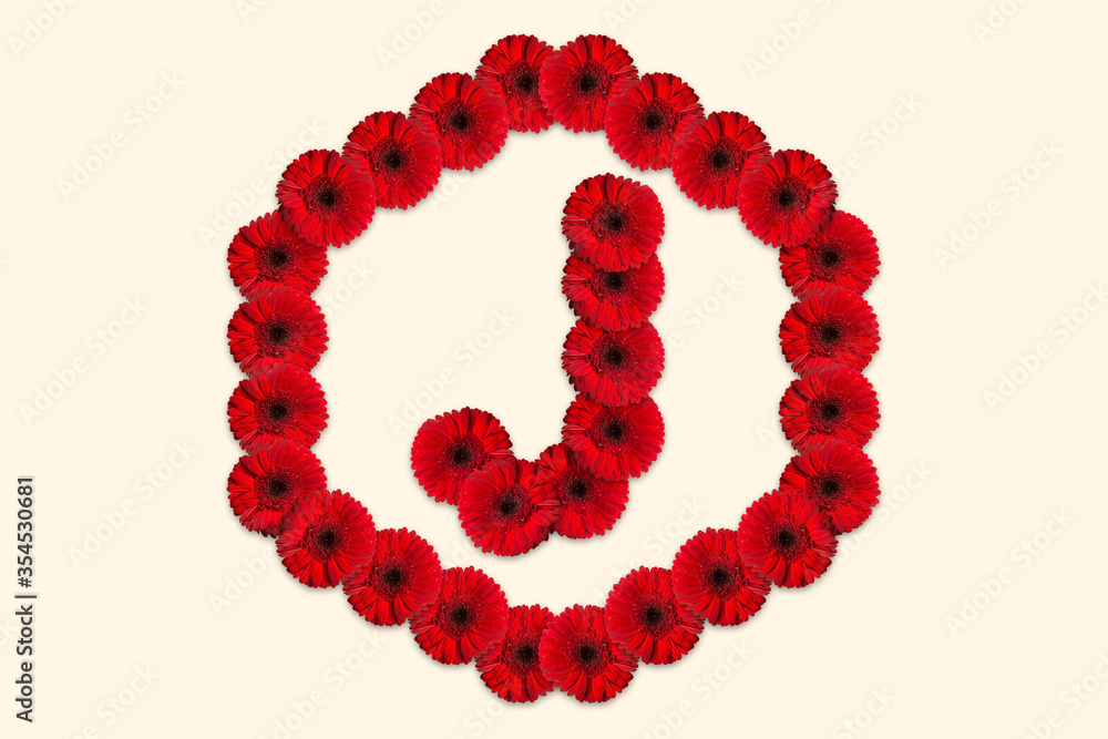 Letter J Daisy flower alphabet Logo with hexagon shape on isolated background. Decorative Floral Letter Letter J Daisy flower alphabet Logo with hexagon shape on isolated background. Decorative Floral Letter