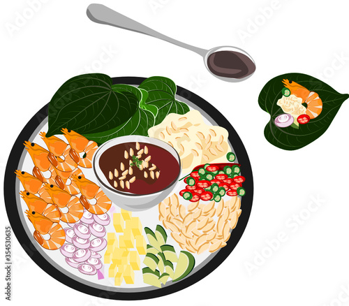 Miang Kham Sauce is a traditional Southeast Asian snack from Thailand and Laos  ,The name "miang kham" translates to "one bite wrap", from miang (food wrapped in leaves) and kham (a bite).