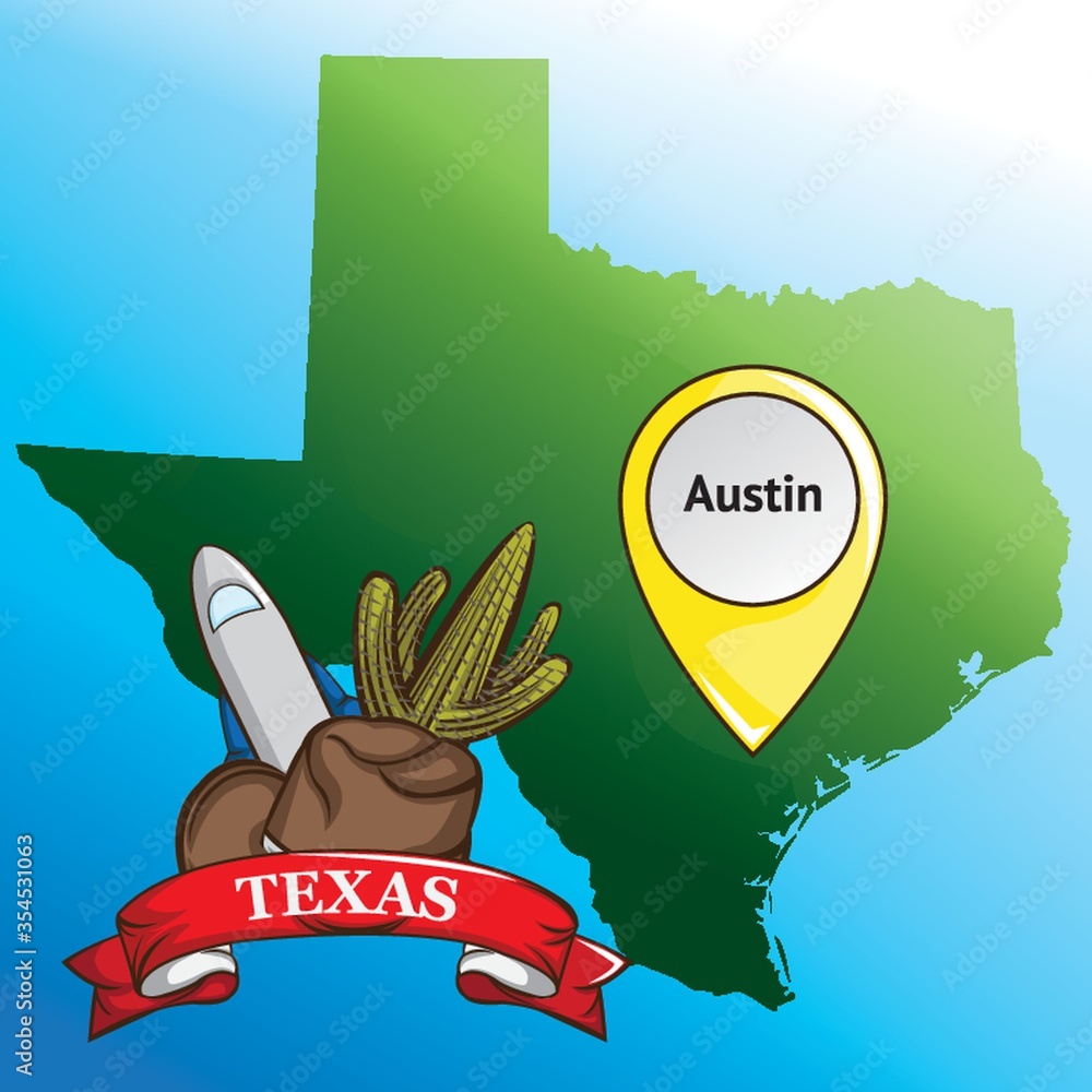 Map of texas state with cowboy hat Stock Vector | Adobe Stock