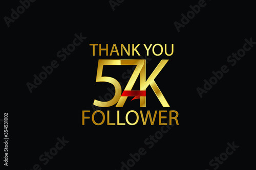 57K, 57.000 Follower celebration logotype. anniversary logo with gold on black background for social media - Vector