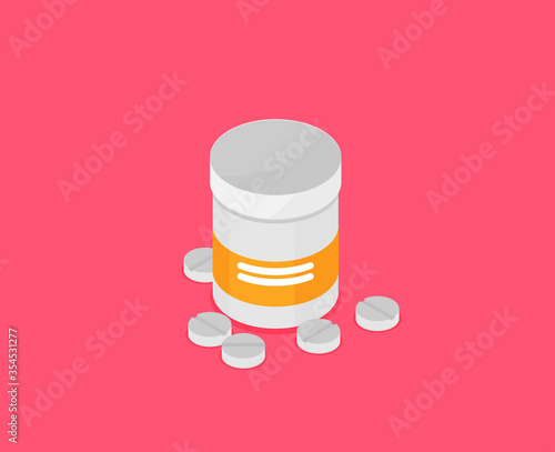 Flat 3d isometric pharmaceutics pharmacy drug