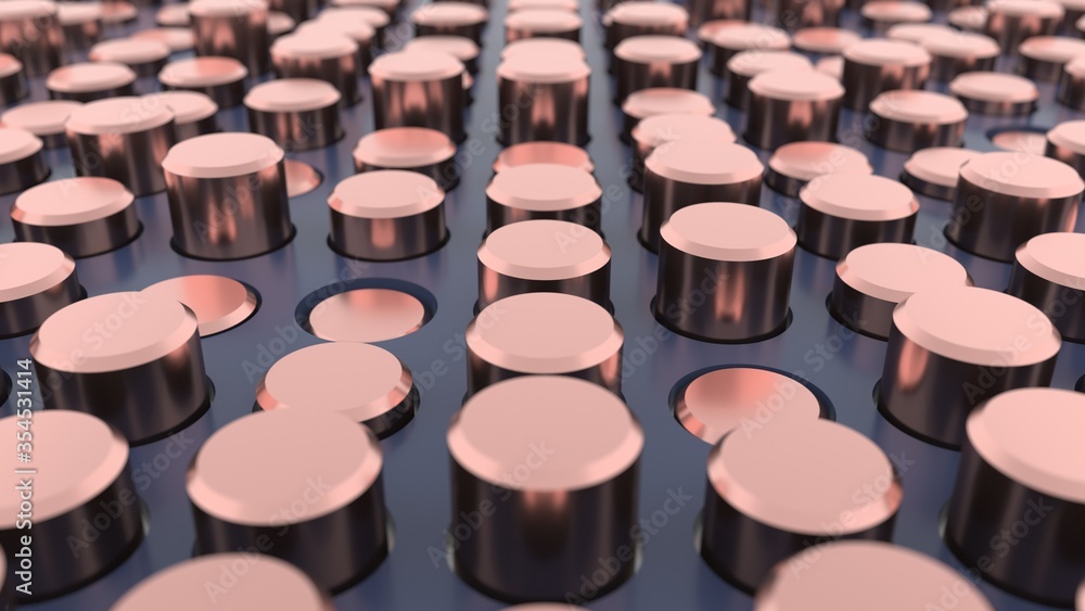 Obraz premium 3d abstraction scene from metal elements on a circuit board. pink gold.