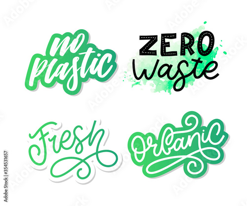 No plastic. Hand drawn vector lettering. Motivation phrase. Isolated on yellow background. slogan