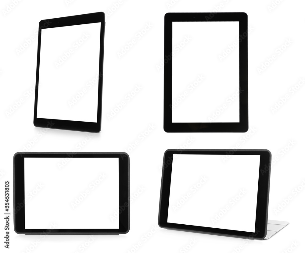 Set of tablet computers on white background. Mockup for design Set of tablet computers on white background. Mockup for design