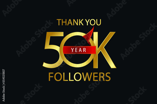 50K, 50.000 Follower celebration logotype. anniversary logo with gold on black background for social media - Vector