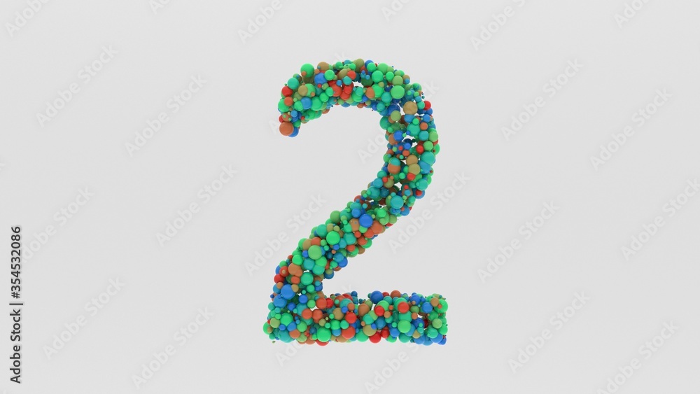 3D Render of Number 2 from multi-colored particles of spheres. for presentations, reports, statistics and more 3D Render of Number 2 from multi-colored particles of spheres. for presentations, reports, statistics and more