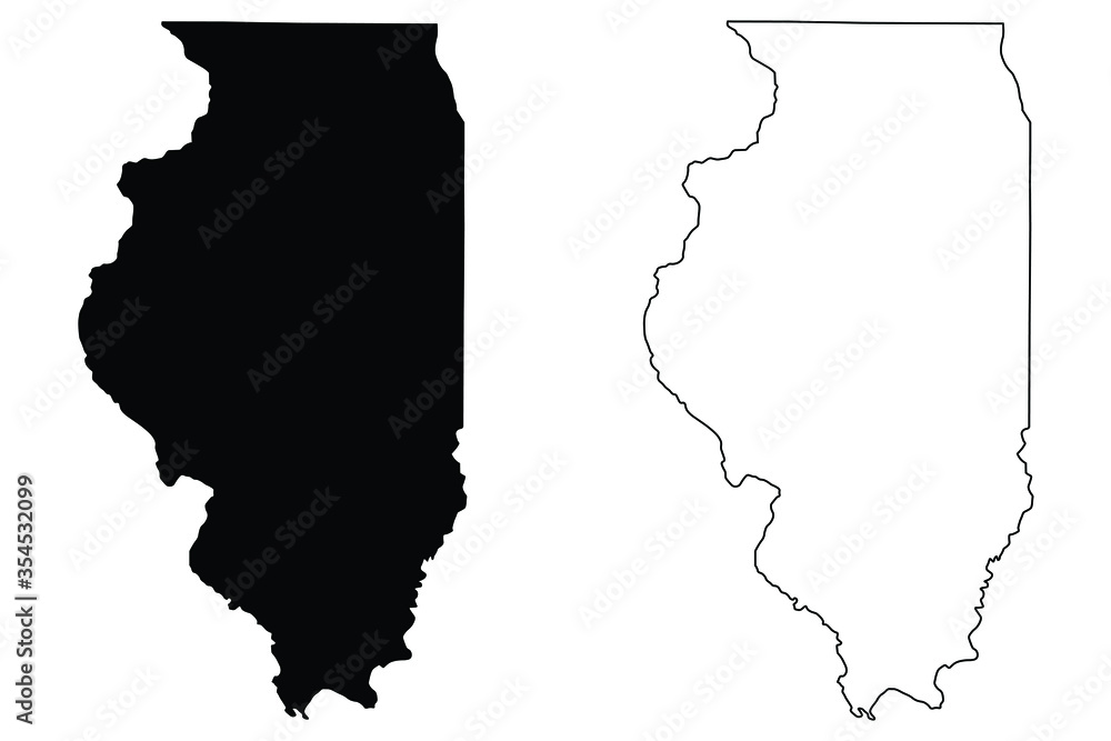 Illinois IL state Maps. Black silhouette and outline isolated on a white background. EPS Vector - obrazy, fototapety, plakaty 