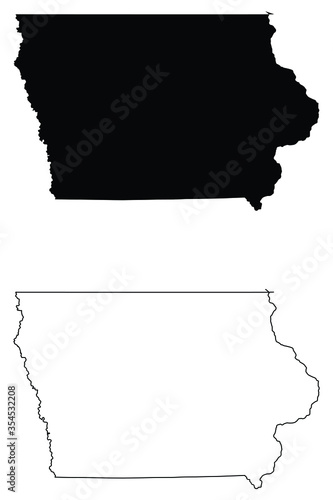 Iowa IA state Maps. Black silhouette and outline isolated on a white background. EPS Vector