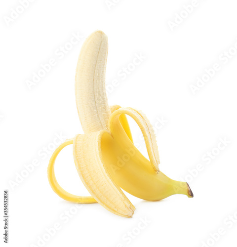 Peeled delicious ripe banana isolated on white