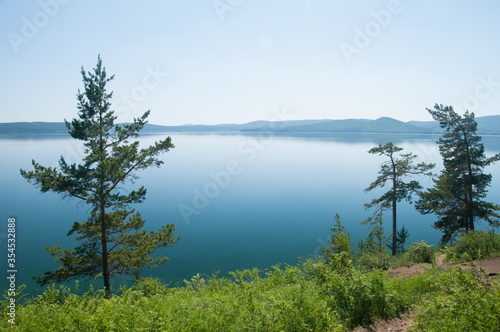 Landscape view of lake Turgoyak in the beginning of summer, South Ural, Russian Federation