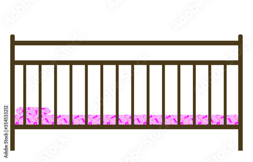 The baby cot is made of wood. Isolated vector image on a white background