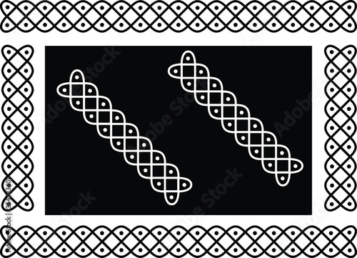Rectangle Kolam border design concept of curved lines and dots 