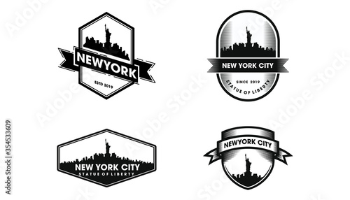 New York Badge Logo. New York skyline and landmarks silhouette vector