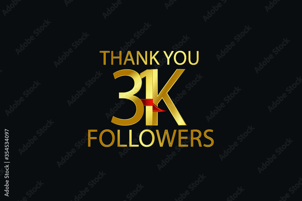 31K, 31.000 Follower celebration logotype. anniversary logo with gold on black background for social media - Vector