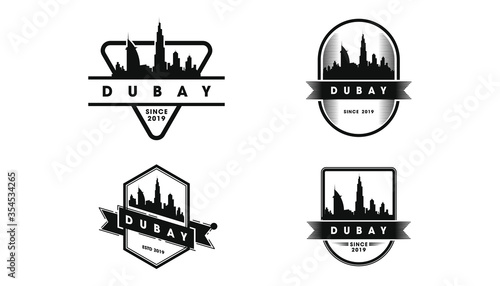 Dubai Badge Logo. Dubai skyline and landmarks silhouette vector