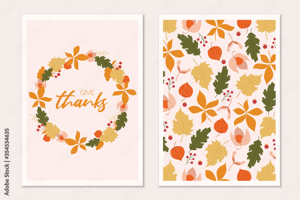 Happy thanksgiving card template. Autumn cards design.