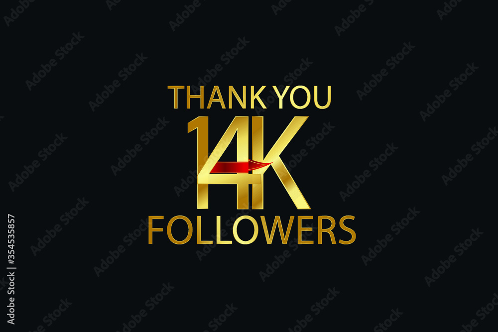 14K, 14.000 Follower celebration logotype. anniversary logo with gold on black background for social media - Vector