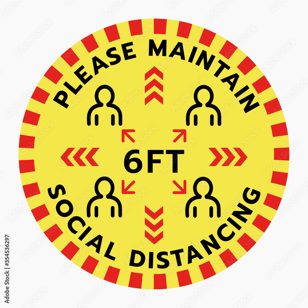 Stay 6 Feet Apart Keep Your Distance Warning Sign, COVID19 Signage