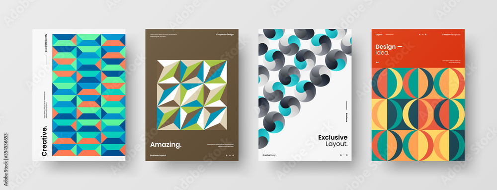 Company identity brochure template collection. Business presentation vector A4 vertical orientation front page mock up set. Corporate report cover abstract geometric illustration design layout bundle. Company identity brochure template collection. Business presentation vector A4 vertical orientation front page mock up set. Corporate report cover abstract geometric illustration design layout bundle.