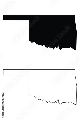 Oklahoma OK state Maps. Black silhouette and outline isolated on a white background. EPS Vector