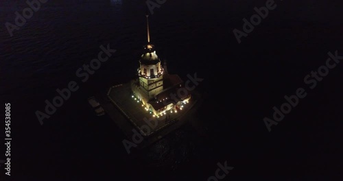 Maidens tower at night bosphorus 360 | Kız Kulesi gece görüntüsü 360 4K Drone