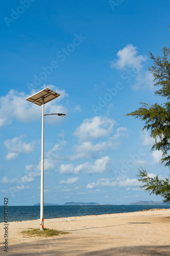 LED light pole with solar cell near beach