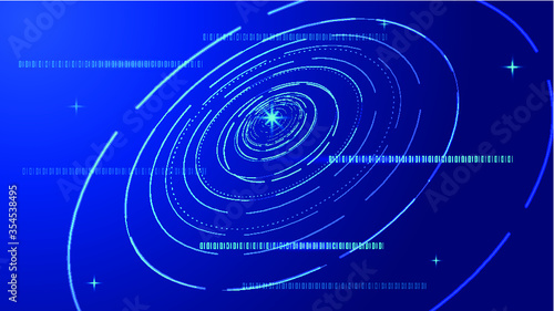 Glowing rotating lines and digital, internet technology big data background