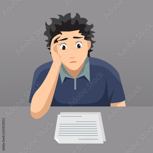 Stressed man looking the paper