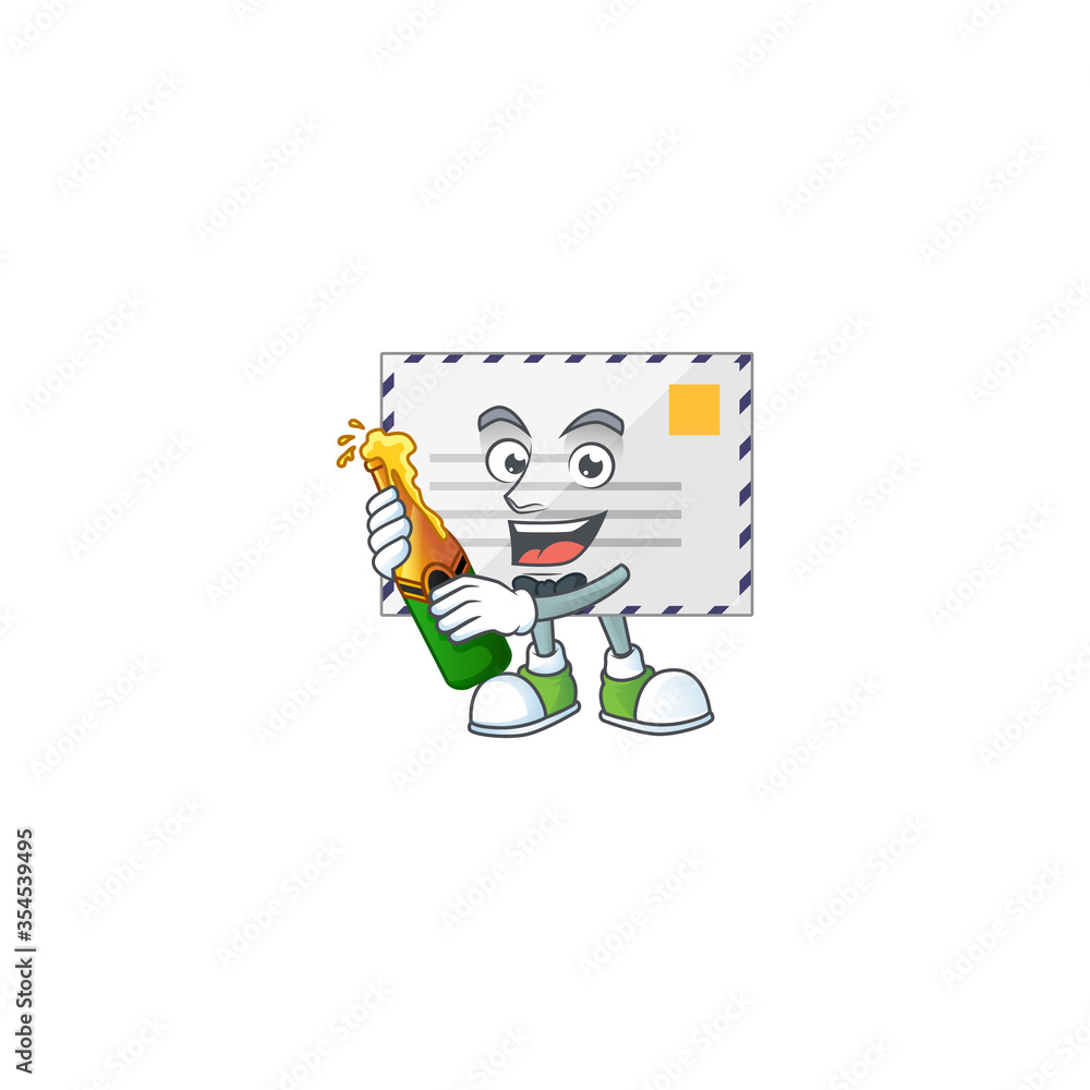 Happy face of letter cartoon design toast with a bottle of beer Happy face of letter cartoon design toast with a bottle of beer