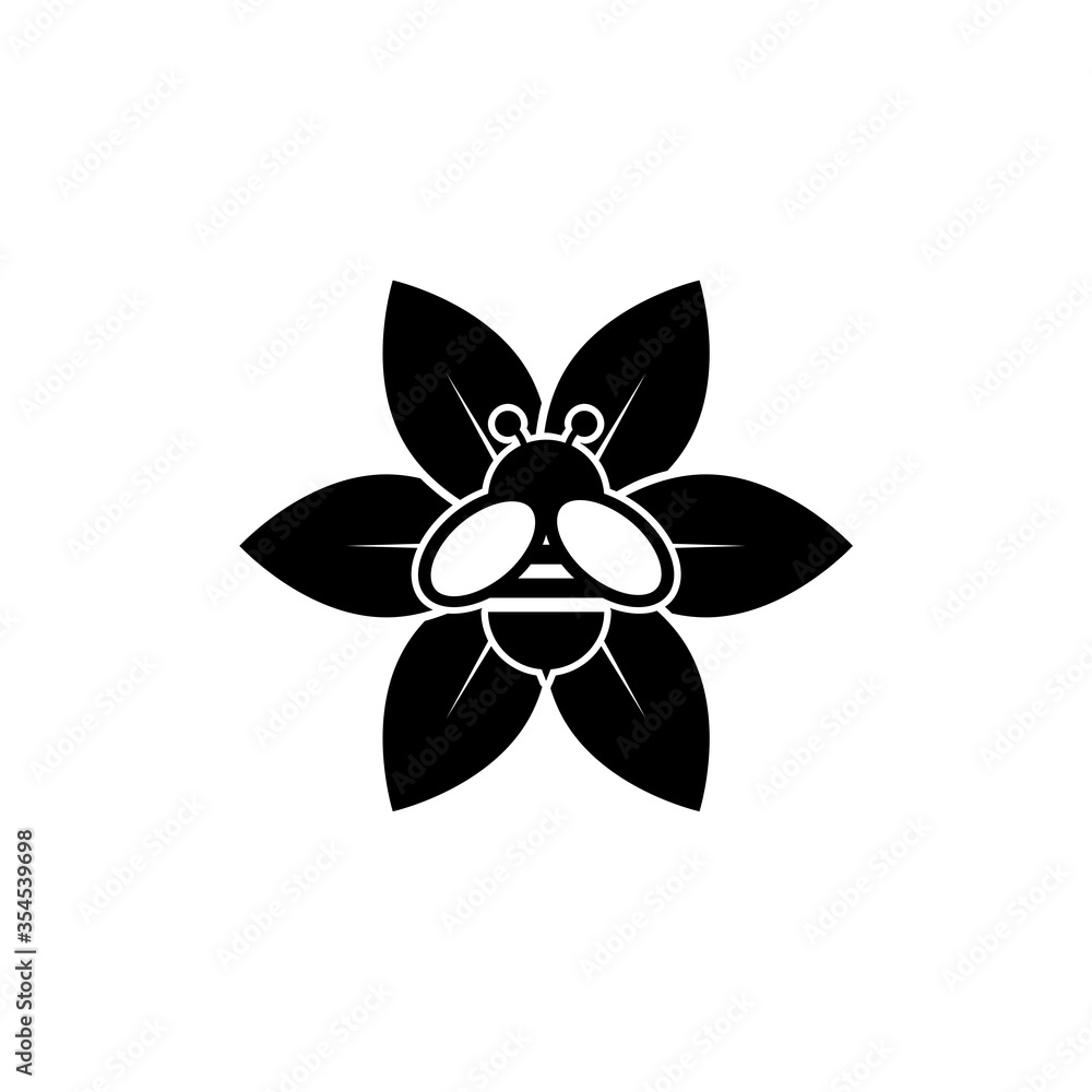Simple illustration of bee on flower icon for web isolated on white background Simple illustration of bee on flower icon for web isolated on white background