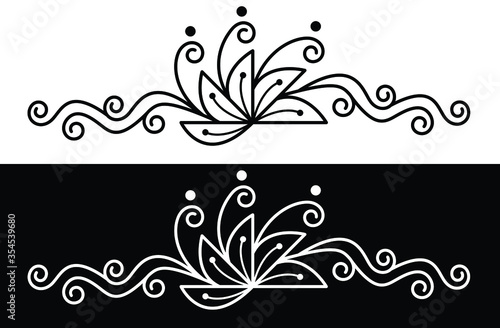 Border design concept of abstract floral pattern isolated on black and white background 