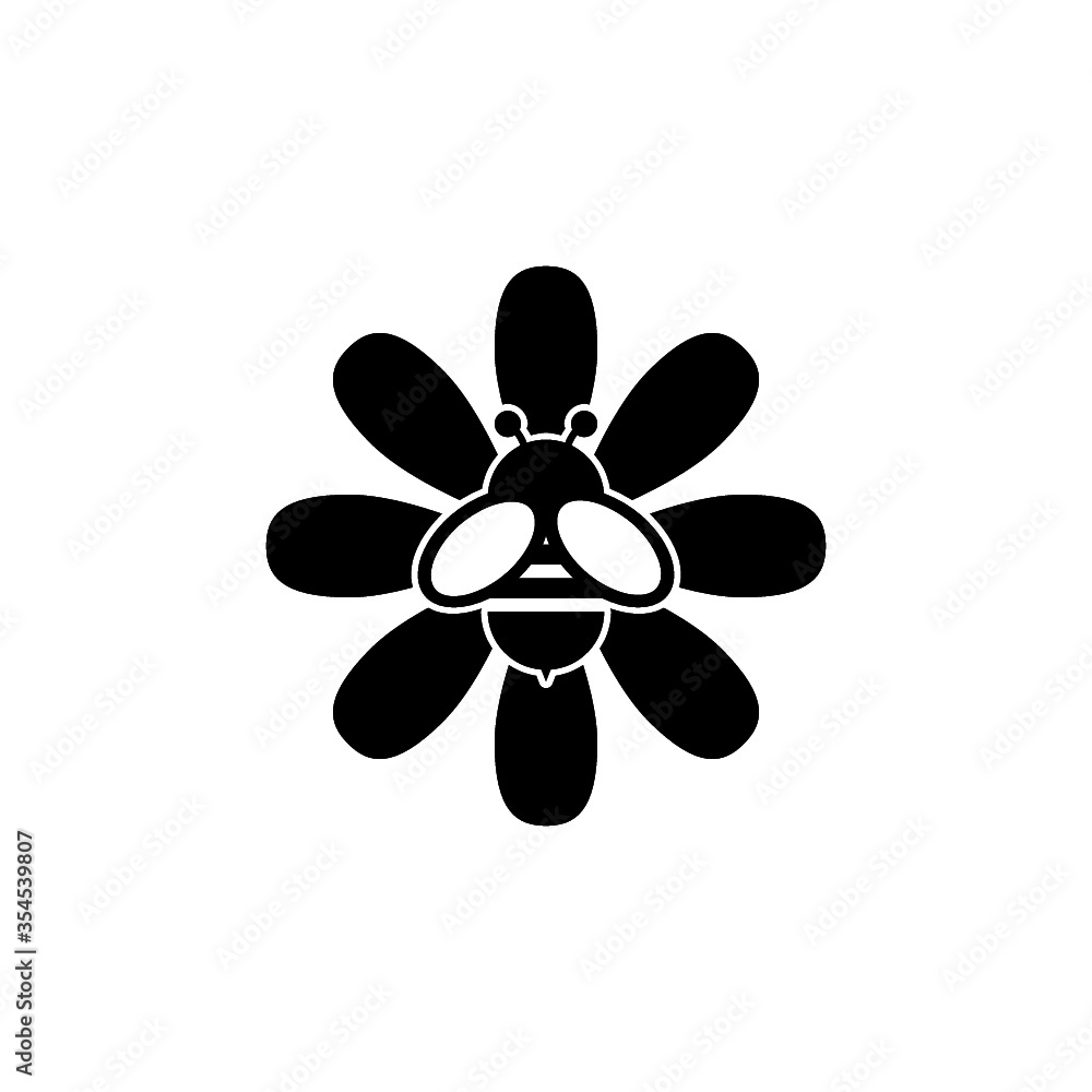 Simple illustration of bee on flower icon for web isolated on white background Simple illustration of bee on flower icon for web isolated on white background