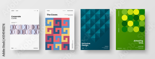 Company identity brochure template collection. Business presentation vector A4 vertical orientation front page mock up set. Corporate report cover abstract geometric illustration design layout bundle.