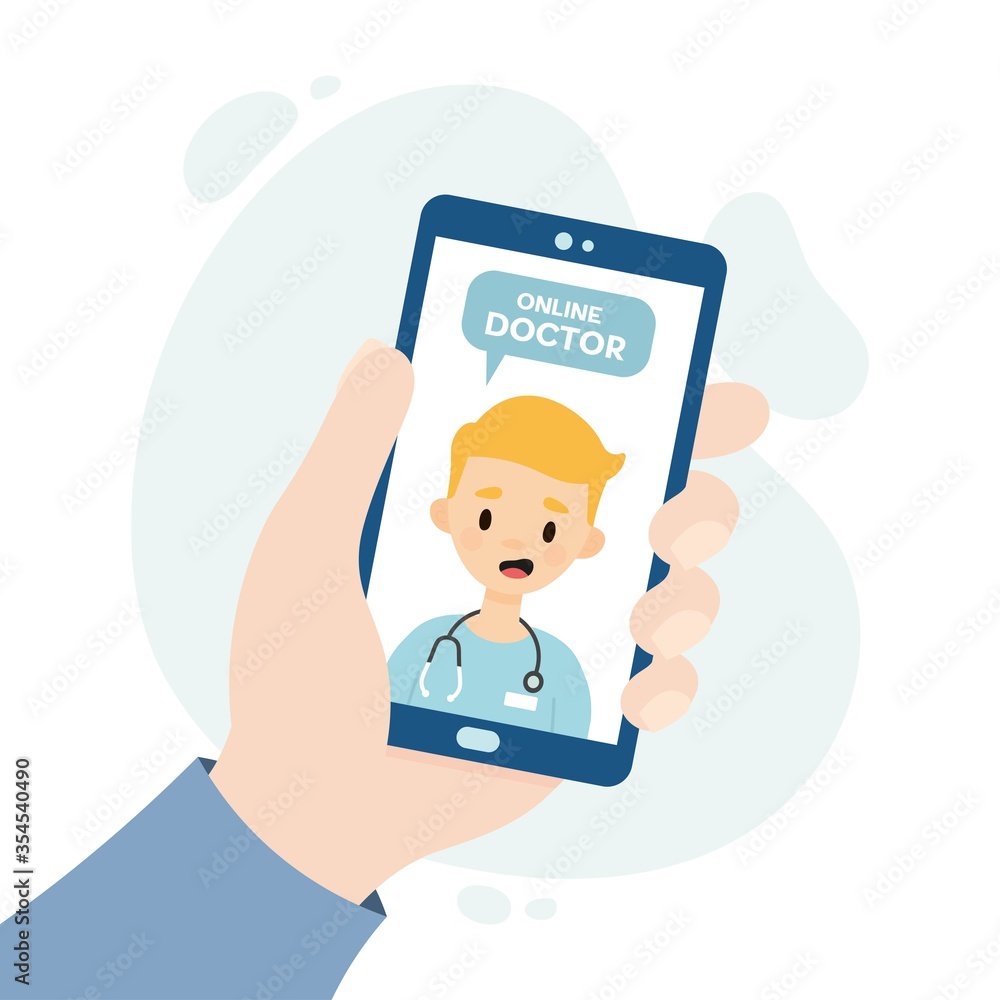 Online doctor consultation. Medical consultation through video call. Doctor consulting a patient through an online application. Hand holding a smartphone.