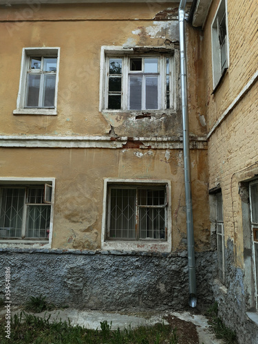 windows in a dilapidated house, an old building has not yet been empty