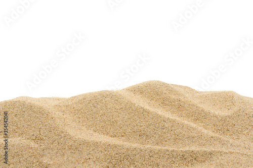 A pile of dry beach sand. Sand dune isolated on white background